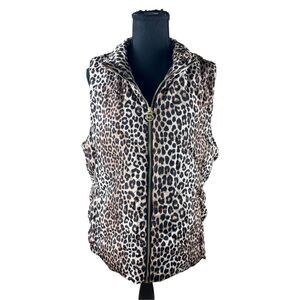 Michael Kor Women's XL Casual Animal Print Full Zip puffer Vest dark Carmel new